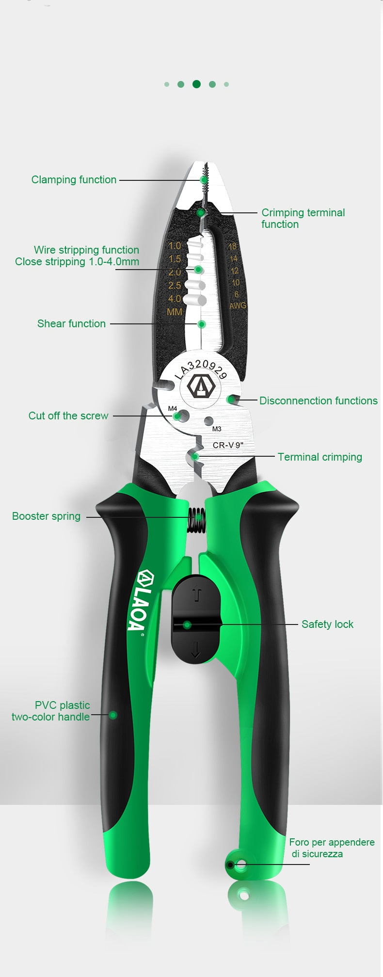 LAOA 9inch Multifunctional Long Nose Pliers Electrician Wire stripping 6IN1 - KiwisLove