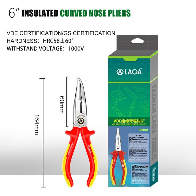 LAOA VDE 1000V Insulated Bent Nose Pliers Electrician Wire Cutters Elbow - KiwisLove