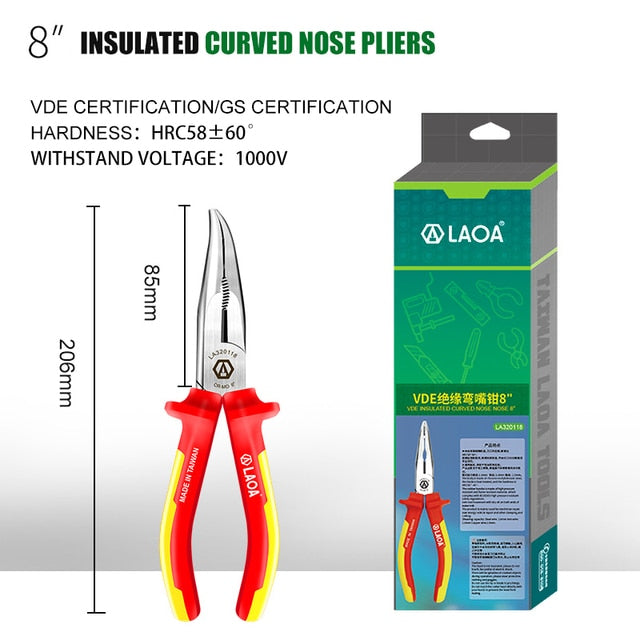 LAOA VDE 1000V Insulated Bent Nose Pliers Electrician Wire Cutters Elbow - KiwisLove