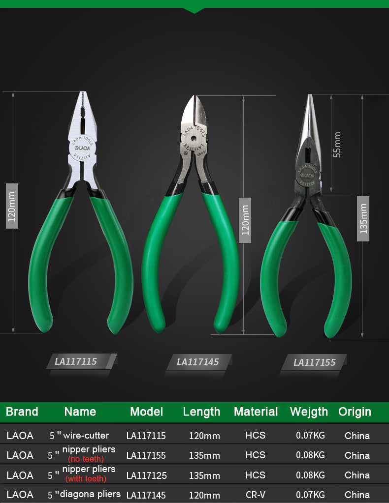 LAOA 4pcs Mini Cutting Pliers Diagonal Cutting 5inch Long Nose Jewelry - KiwisLove