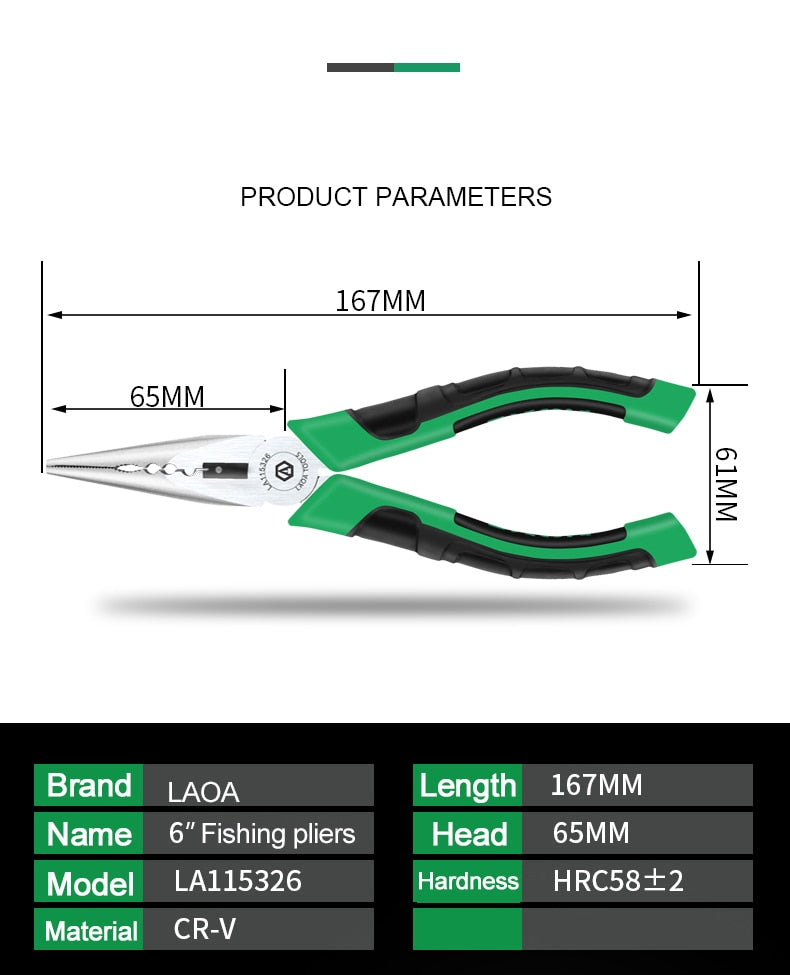 LAOA 6inch Fishing Pliers Multi-function Needle Nose Pliers Long Nose Pliers - KiwisLove