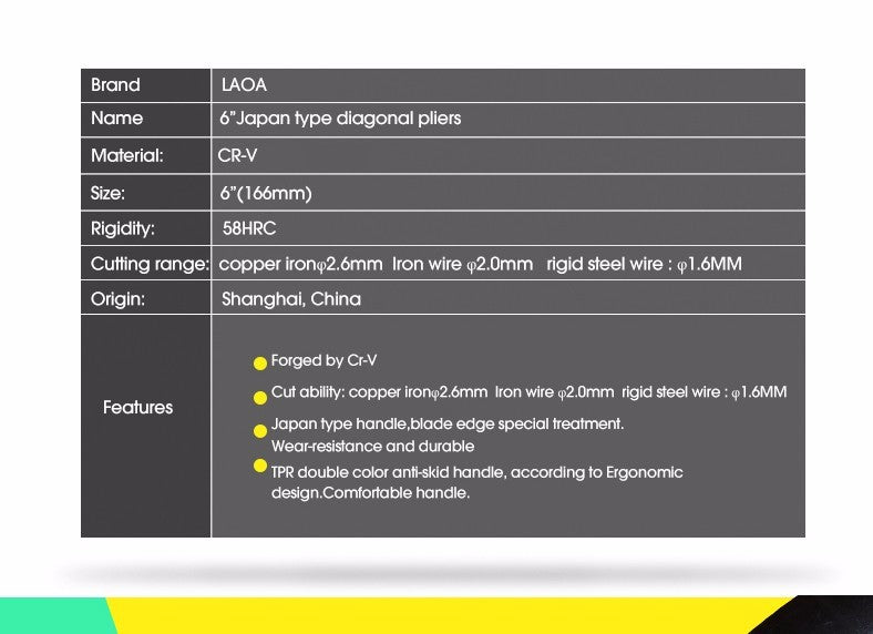 LAOA 6 Inch CR-V Diagonal Pliers Multi Tools Cutting Nippers Electrician - KiwisLove