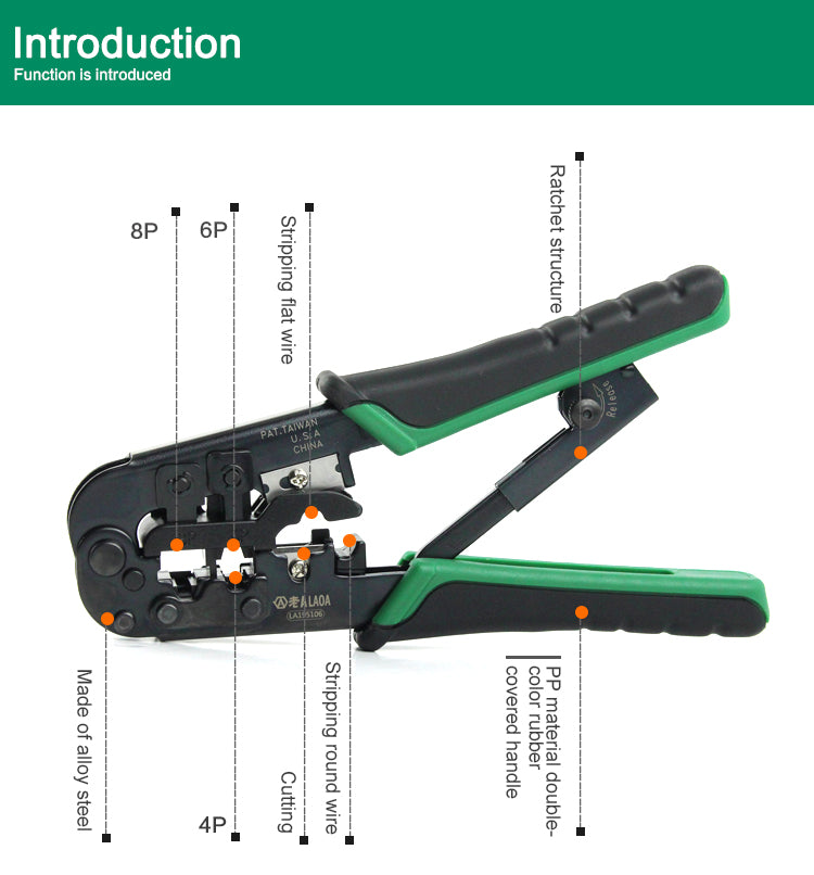 LAOA NetLines Crimping Tool 4P/6P/8P Multifunction Ratchet Network Pliers - KiwisLove