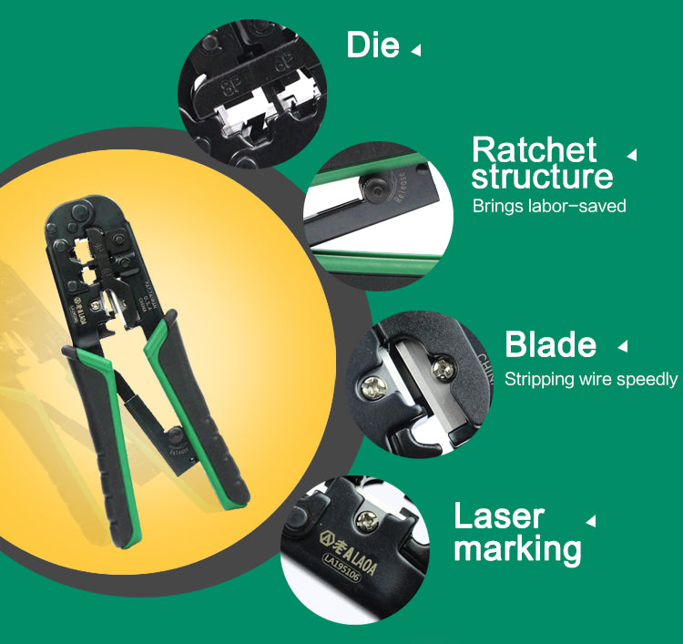 LAOA NetLines Crimping Tool 4P/6P/8P Multifunction Ratchet Network Pliers - KiwisLove