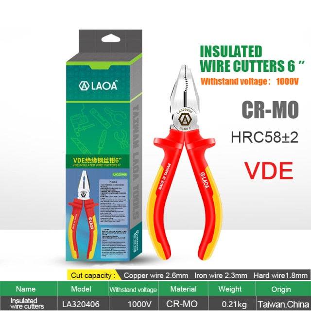 LAOA 8" Wire Cutter VDE Insulated Wire Pliers CR-MO Wire Clippers Multifunction - KiwisLove