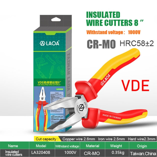 LAOA 8" Wire Cutter VDE Insulated Wire Pliers CR-MO Wire Clippers Multifunction - KiwisLove