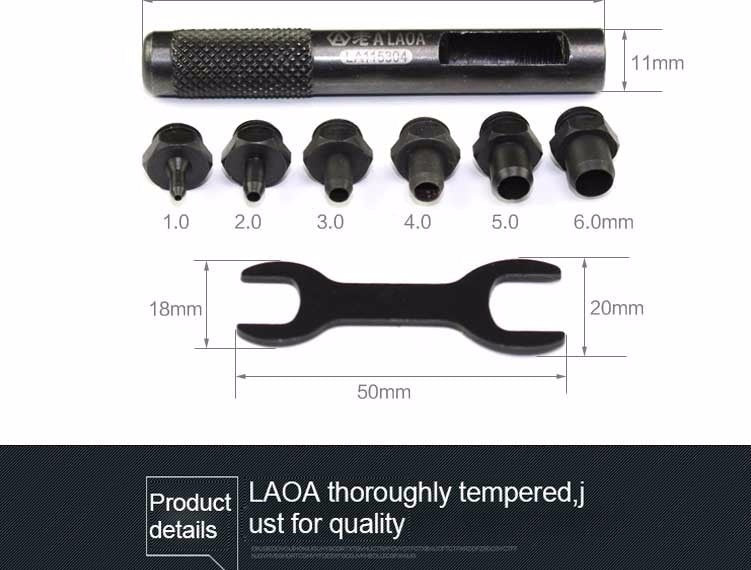 LAOA 6pcs Belt Punching  1/2/3/4/5/6mm Professional Punching Leather Punch - KiwisLove