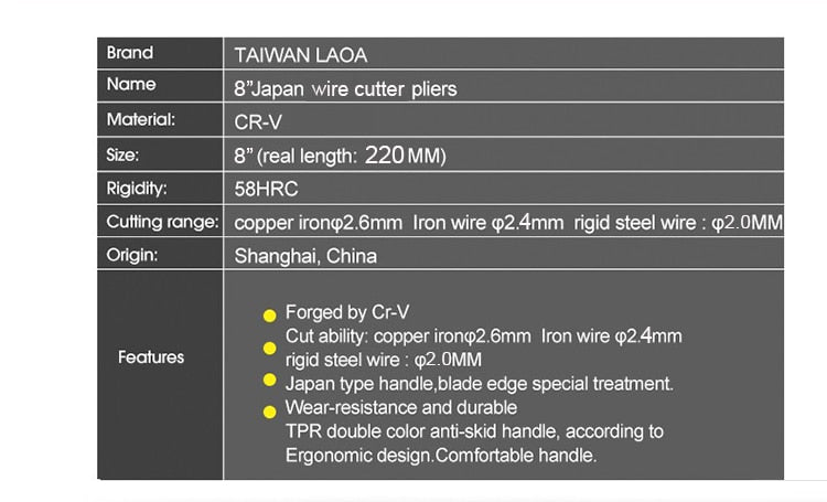 LAOA 8inch Steel wire Pliers Professional  pincer pliers High Hardness stainless Steel - KiwisLove