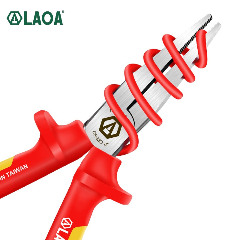 LAOA 6inch VDE Insulated Flat Nose Pliers with Teeth Withstand 1000VHigh Voltage - KiwisLove