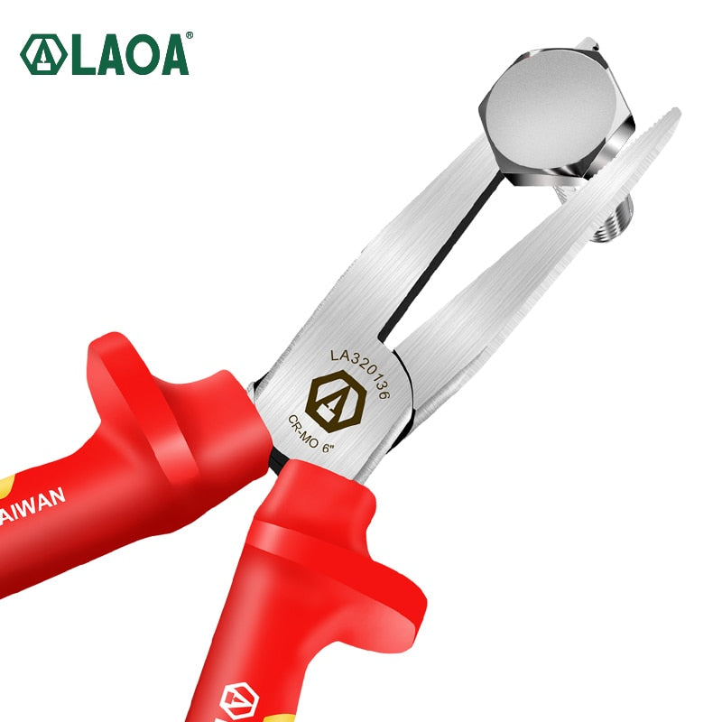 LAOA 6inch VDE Insulated Flat Nose Pliers with Teeth Withstand 1000VHigh Voltage - KiwisLove