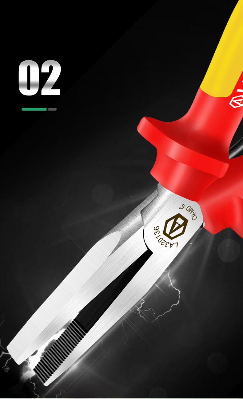 LAOA 6inch VDE Insulated Flat Nose Pliers with Teeth Withstand 1000VHigh Voltage - KiwisLove