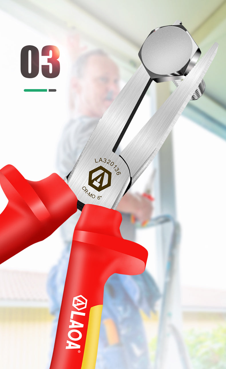 LAOA 6inch VDE Insulated Flat Nose Pliers with Teeth Withstand 1000VHigh Voltage - KiwisLove