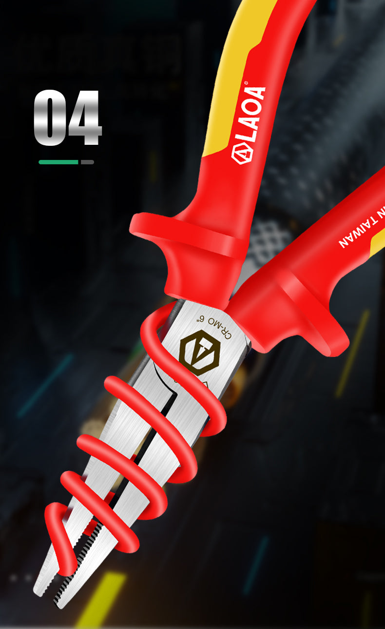 LAOA 6inch VDE Insulated Flat Nose Pliers with Teeth Withstand 1000VHigh Voltage - KiwisLove