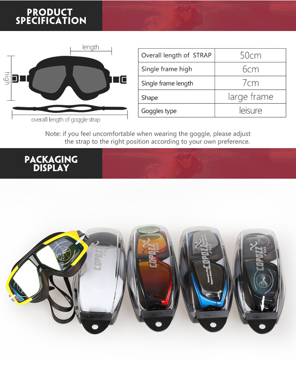 Copozz myopia Swimming Goggles Anti Fog UV Eyewear Silicon Mirrored - KiwisLove