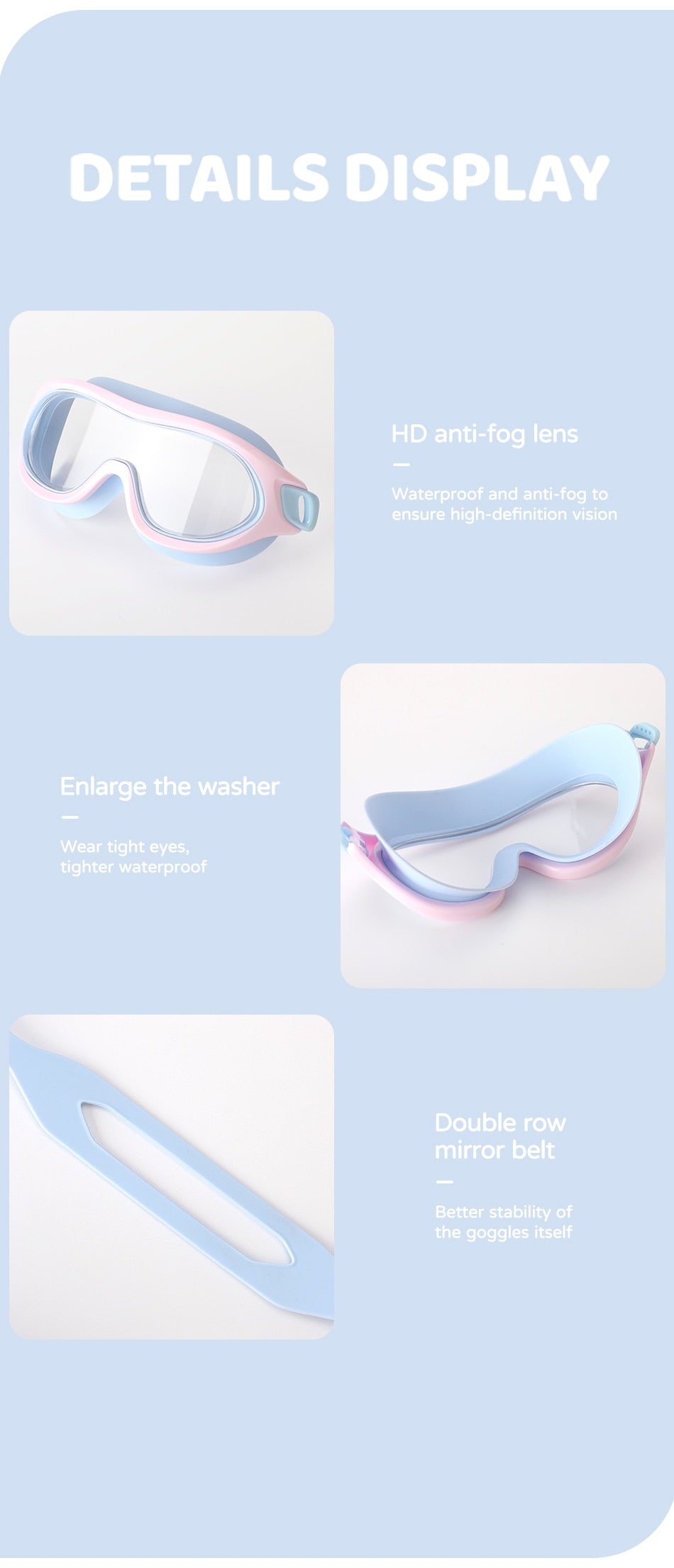 Kids Swimming Glasses Big Frame Anti-Fog  Swim Eyewear Silicone Diving - KiwisLove