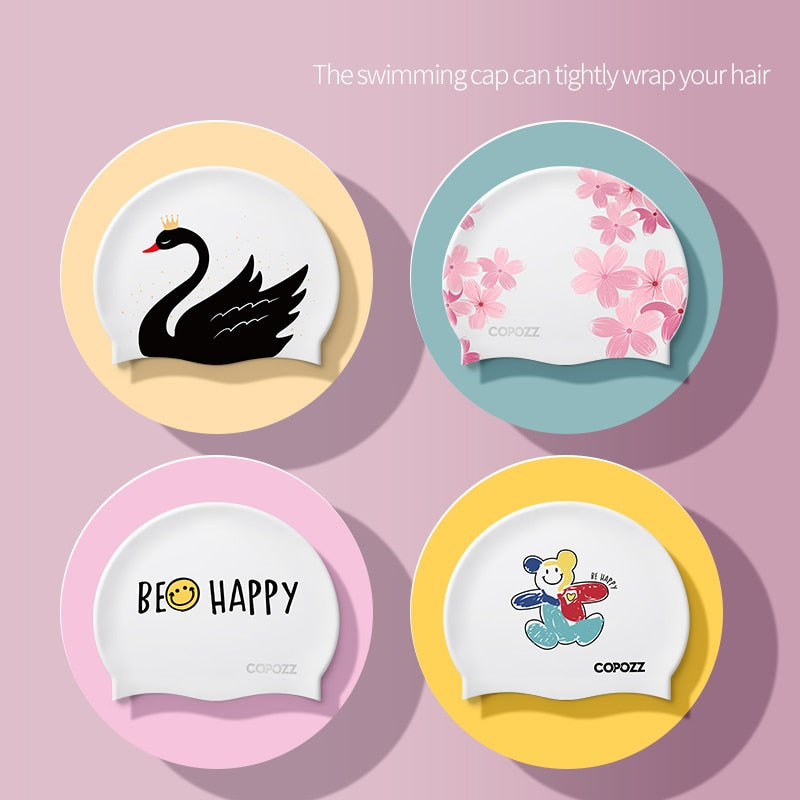Pattern Adult Swimming Caps Men Women Long Hair Waterproof Silicone - KiwisLove