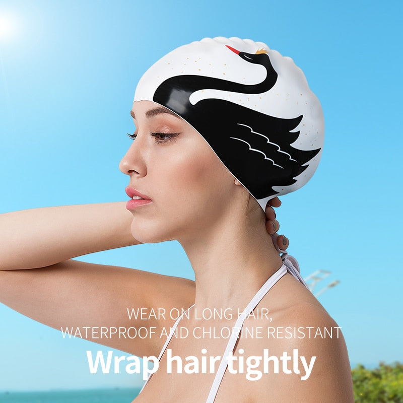 Pattern Adult Swimming Caps Men Women Long Hair Waterproof Silicone - KiwisLove