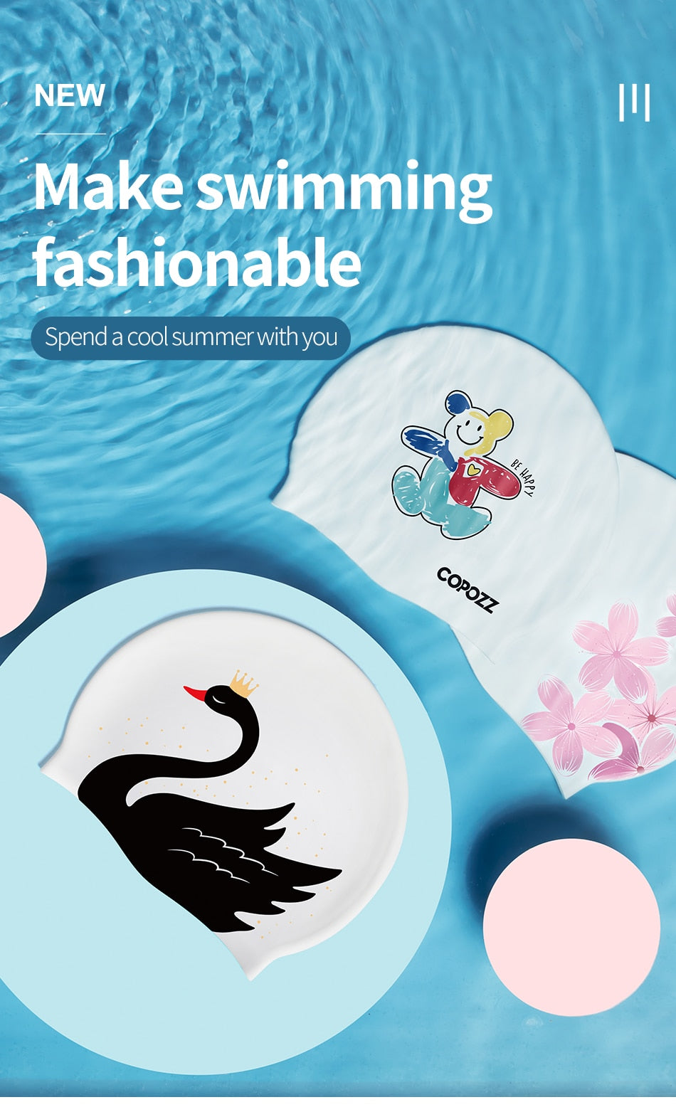 Pattern Adult Swimming Caps Men Women Long Hair Waterproof Silicone - KiwisLove