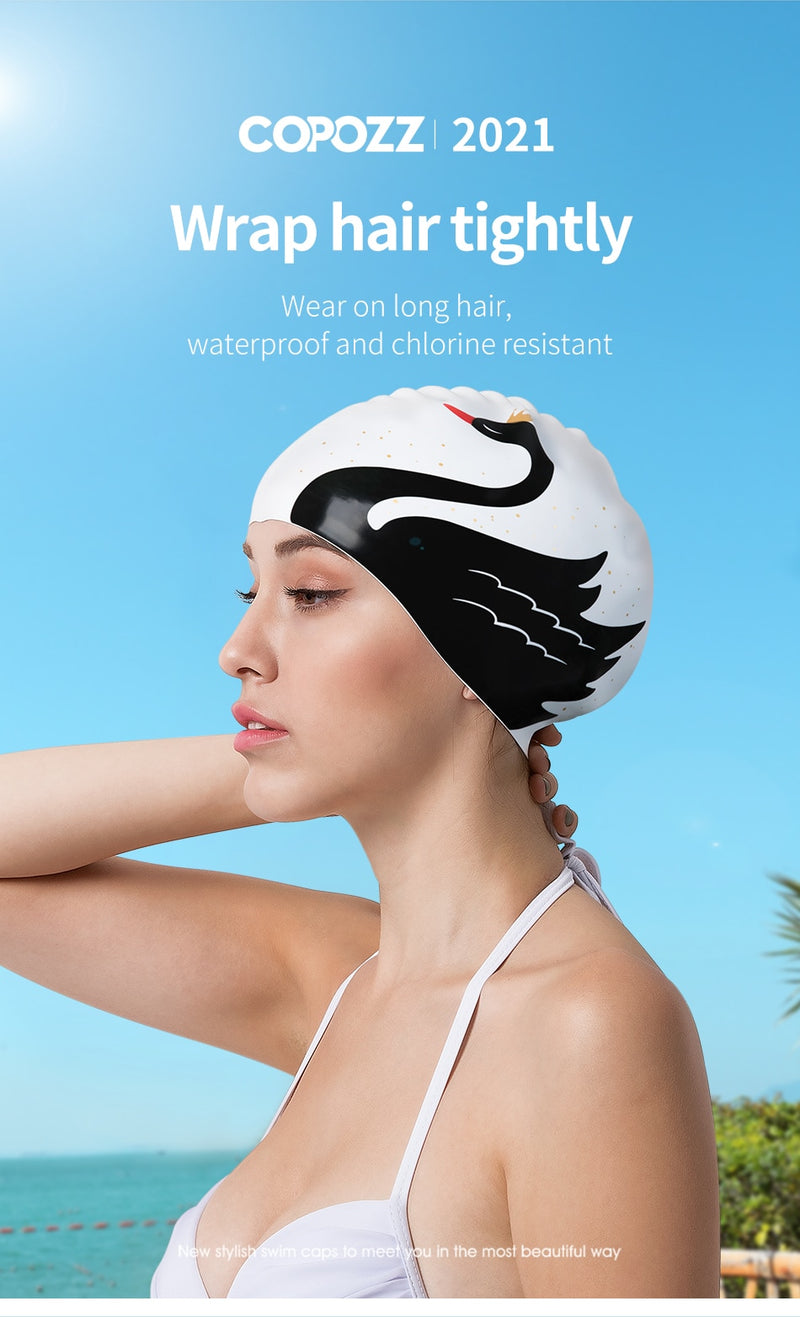 Pattern Adult Swimming Caps Men Women Long Hair Waterproof Silicone - KiwisLove