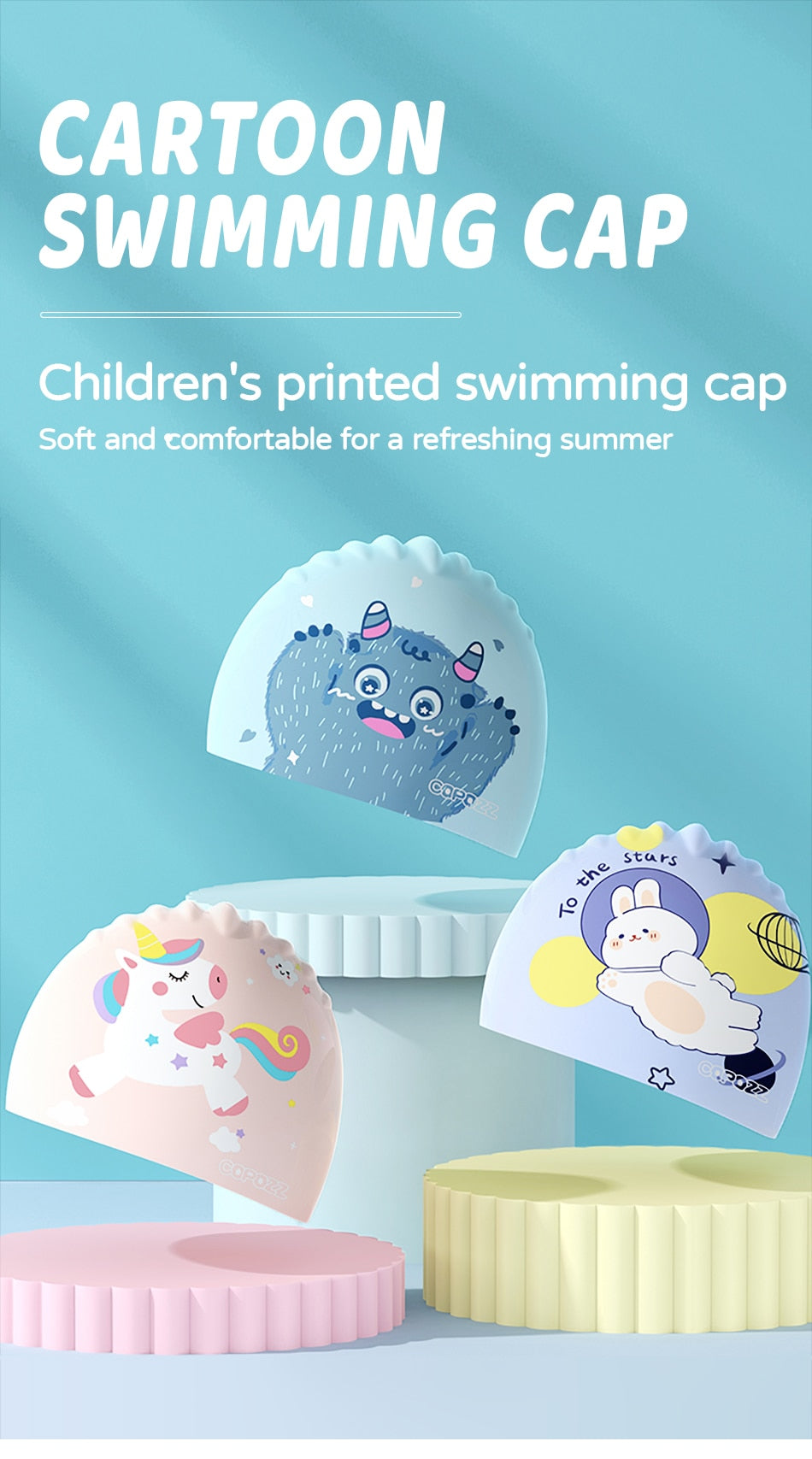 Copozz Swimming Caps High Elastic Lovely Kids Cartoon - KiwisLove
