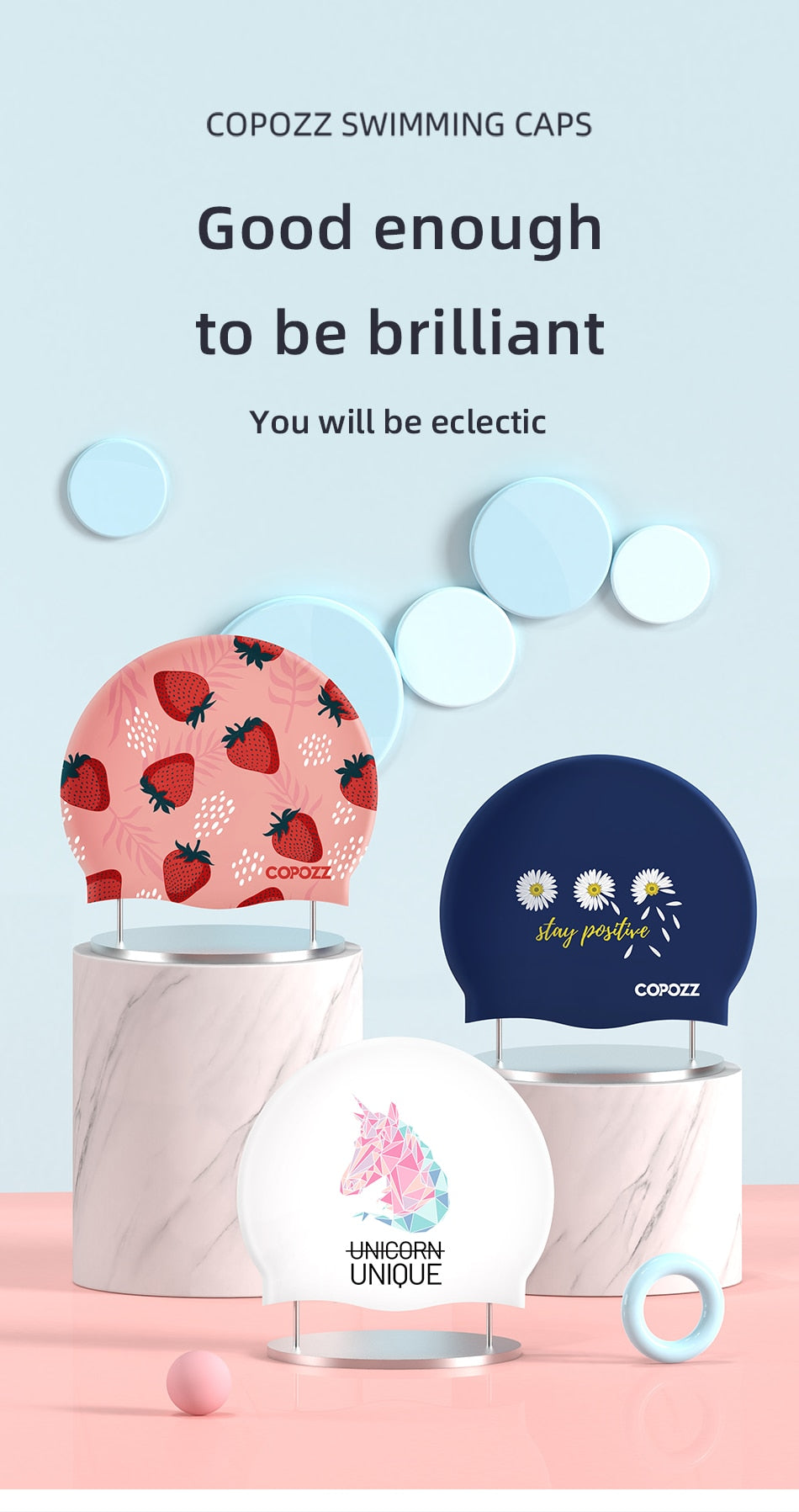 COPOZZ Unisex Swim Caps Waterproof Silicone Swimming Hat - KiwisLove