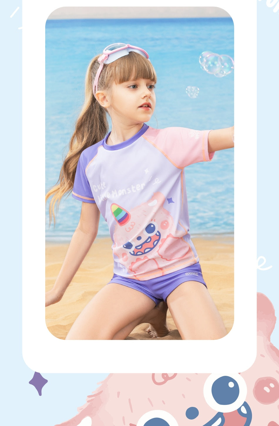 COPOZZ Short Sleeve Swimsuit Boys Girls Swimwear UV 50+ Two-Piece Set - KiwisLove