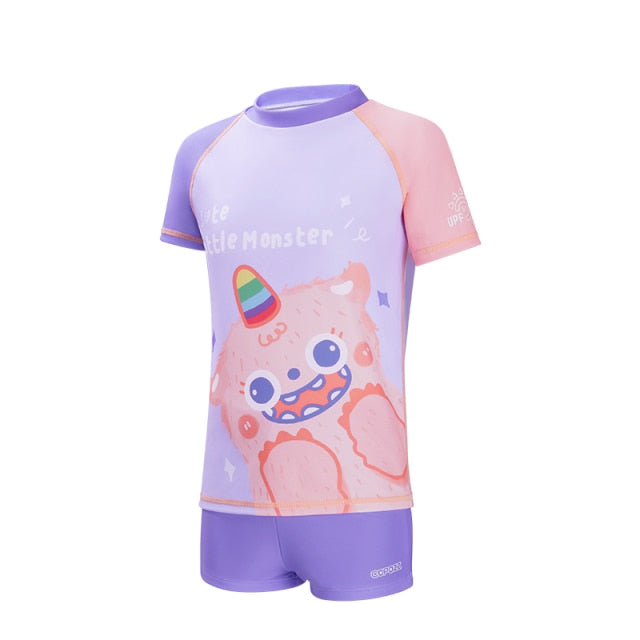 COPOZZ Short Sleeve Swimsuit Boys Girls Swimwear UV 50+ Two-Piece Set - KiwisLove