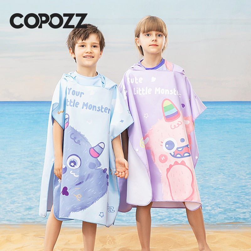 Poncho Girls Beach Towel Hooded Cloak  Microfiber Kids Bath Towel Pool Robes - KiwisLove