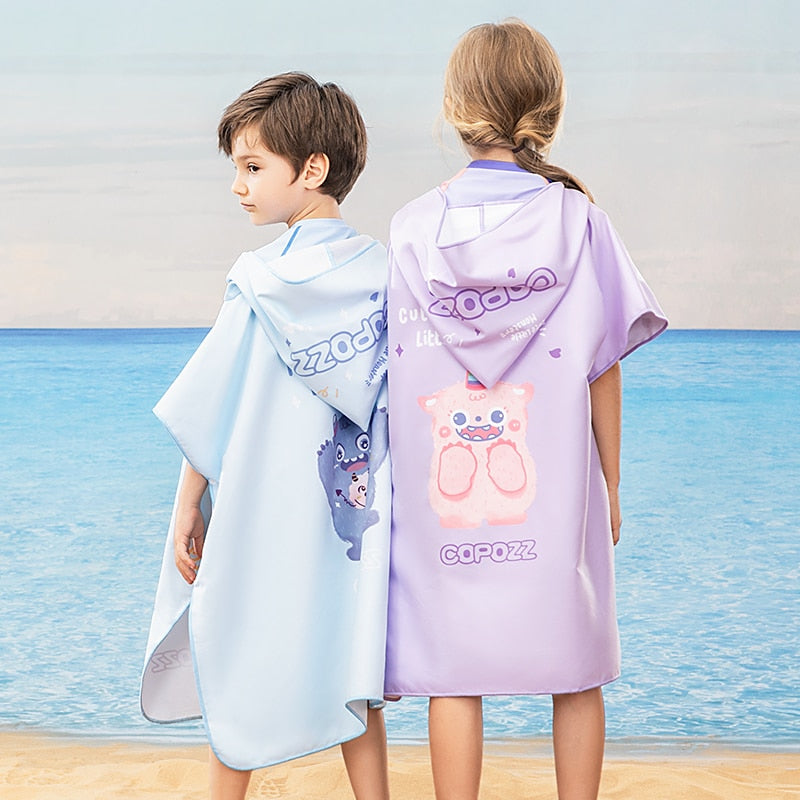 Poncho Girls Beach Towel Hooded Cloak  Microfiber Kids Bath Towel Pool Robes - KiwisLove