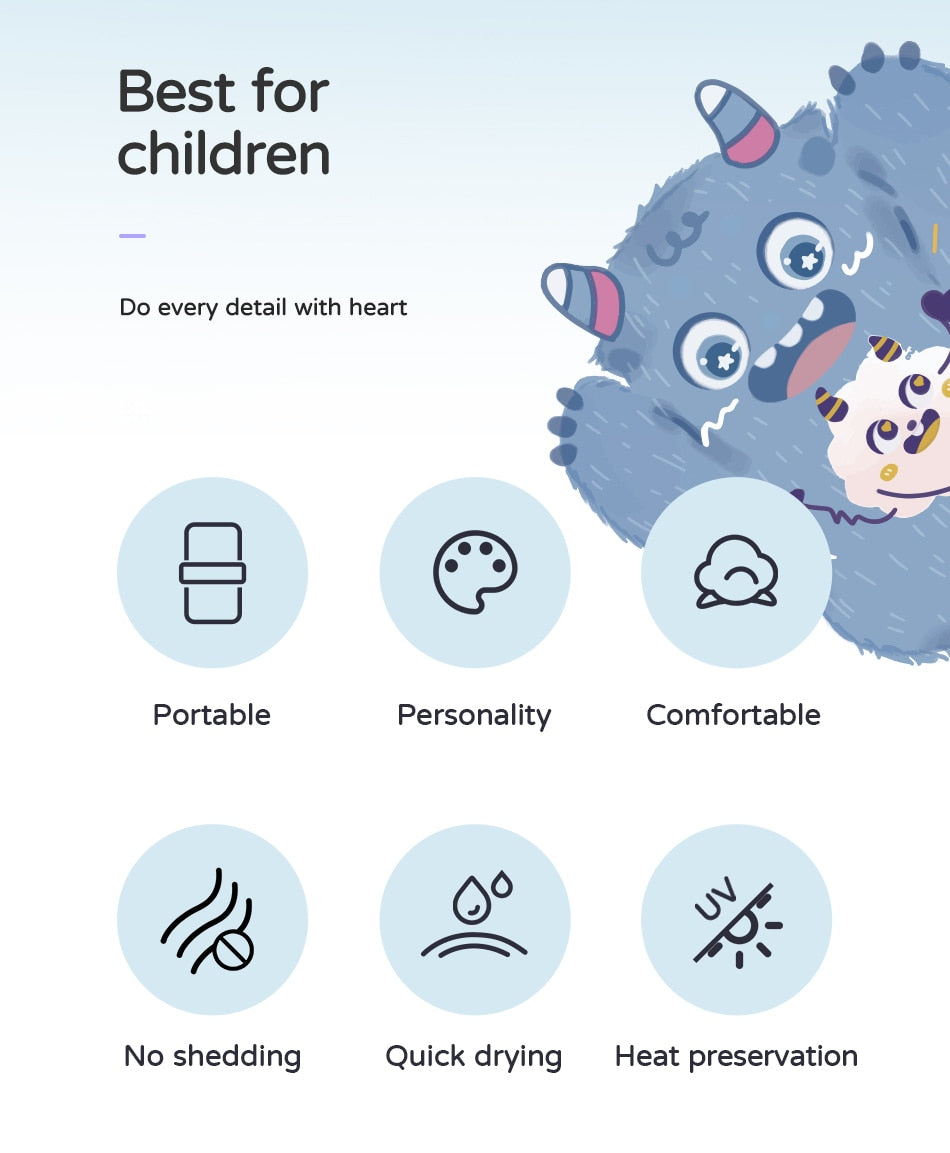 Poncho Girls Beach Towel Hooded Cloak  Microfiber Kids Bath Towel Pool Robes - KiwisLove