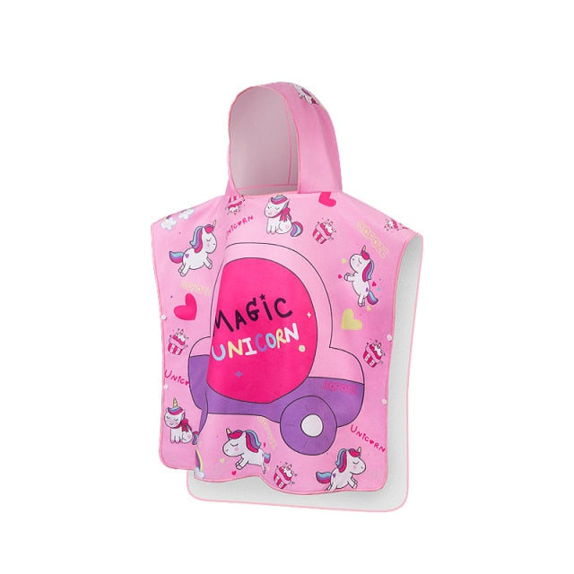 Poncho Girls Beach Towel Hooded Cloak  Microfiber Kids Bath Towel Pool Robes - KiwisLove