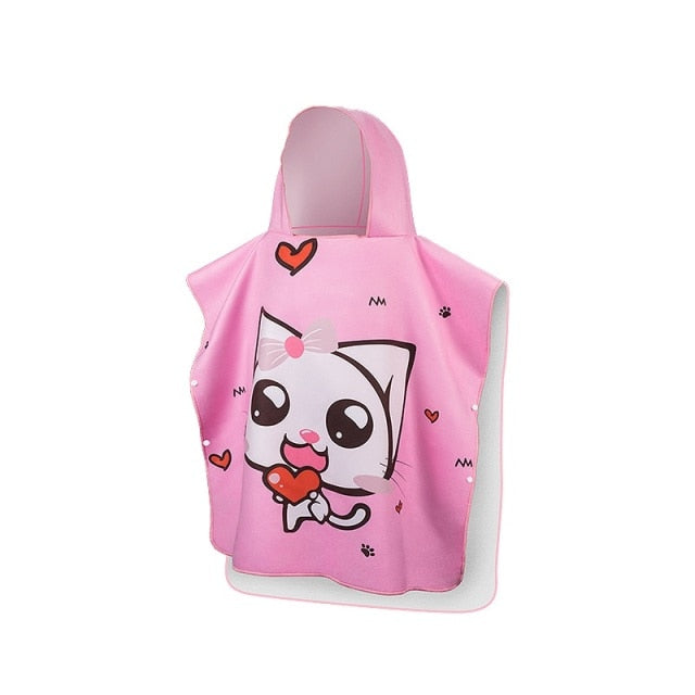 Poncho Girls Beach Towel Hooded Cloak  Microfiber Kids Bath Towel Pool Robes - KiwisLove
