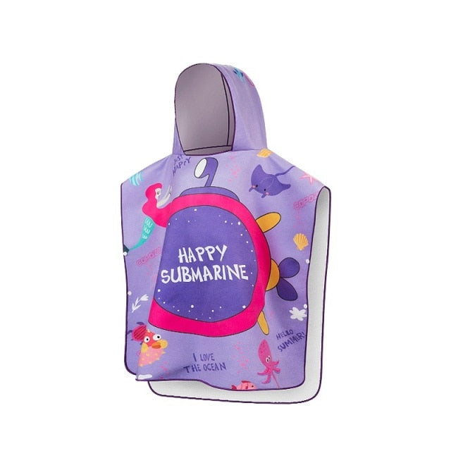 Poncho Girls Beach Towel Hooded Cloak  Microfiber Kids Bath Towel Pool Robes - KiwisLove