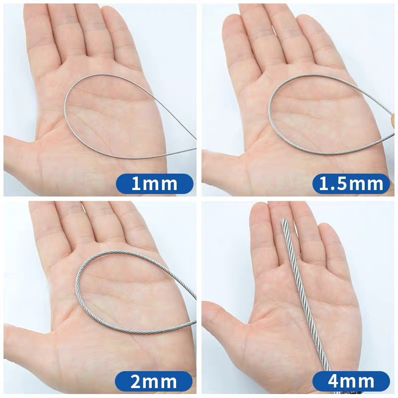 wire Rope PVC Transparent Coated Cable 304 Stainless Steel + 30pcs loops - KiwisLove