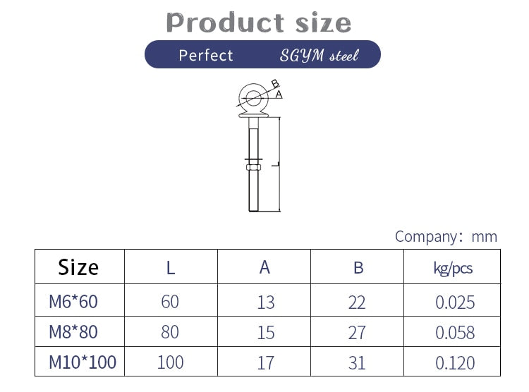 1Pcs 316 Stainless Steel Lifting Eye Bolts Eyebolts with Nuts & Washers Set - KiwisLove