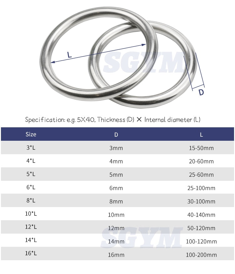 Heavy Duty Welded Round Rings Smooth Solid O Ring 304 Stainless Steel For Rigging Marine Boat Hammock Yoga Hanging Ring 3-16mm - KiwisLove