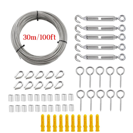 56pcs Garden Wire Rope Cable Railing Kits 30m PVC Coated Heavy Duty - KiwisLove