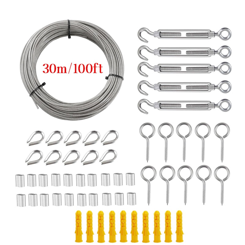 56pcs Garden Wire Rope Cable Railing Kits 30m PVC Coated Heavy Duty - KiwisLove