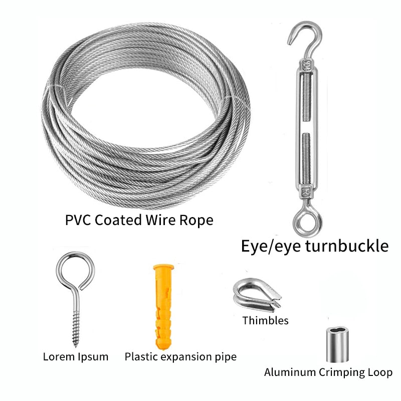 56pcs Garden Wire Rope Cable Railing Kits 30m PVC Coated Heavy Duty - KiwisLove