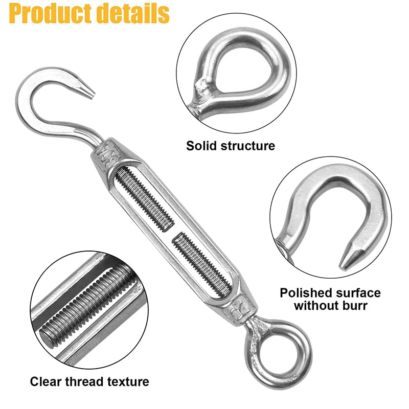 Silver 304 Stainless Steel European Style Hook Eye Turnbuckle  Tensioner - KiwisLove