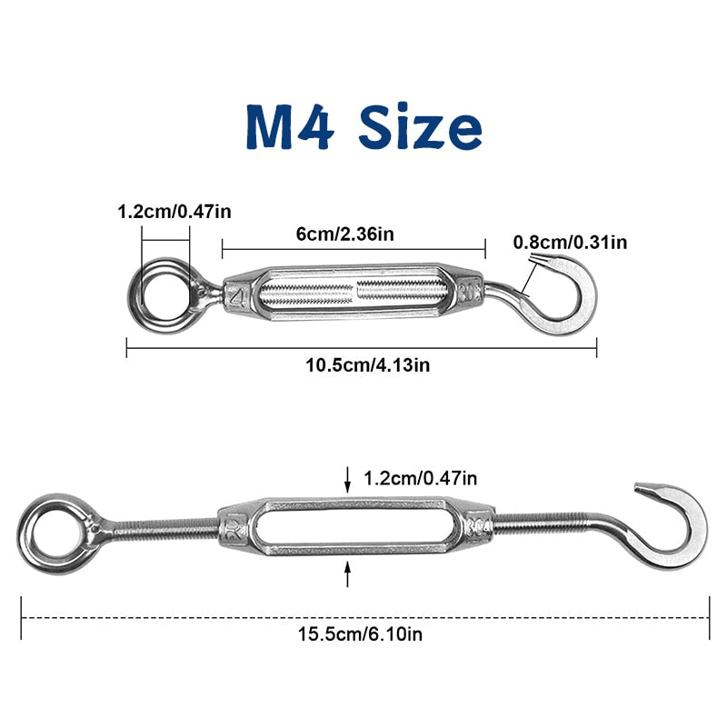 Silver 304 Stainless Steel European Style Hook Eye Turnbuckle  Tensioner - KiwisLove