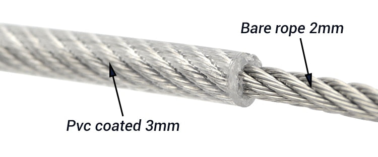 wire Rope 1/8‘’ PVC Transparent Coated Cable 304Stainless Steel rope Clothesline Diameter 3mm length-100m - KiwisLove