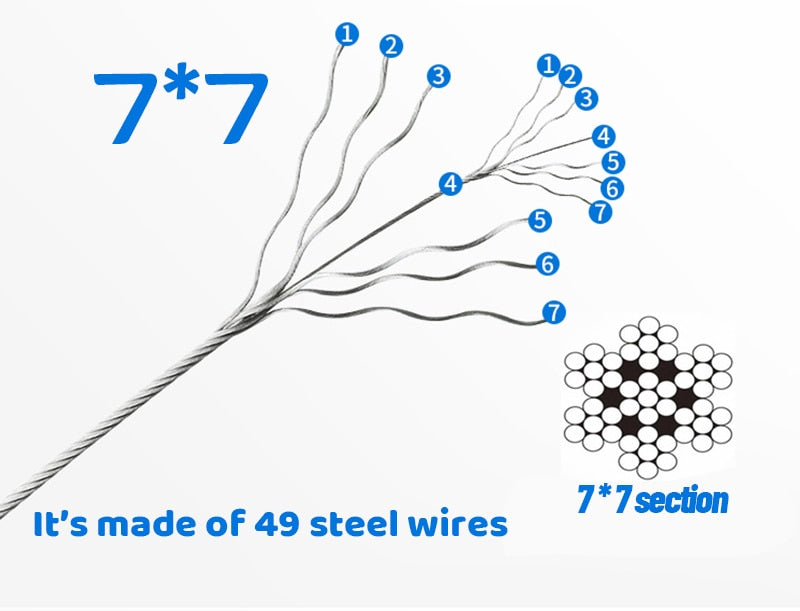 wire Rope 1/8‘’ PVC Transparent Coated Cable 304Stainless Steel rope Clothesline Diameter 3mm length-100m - KiwisLove