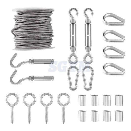 15m Garden Wire Rope Fence Kit 304 SS M4 Turnbuckle Tensioner Thimble - KiwisLove