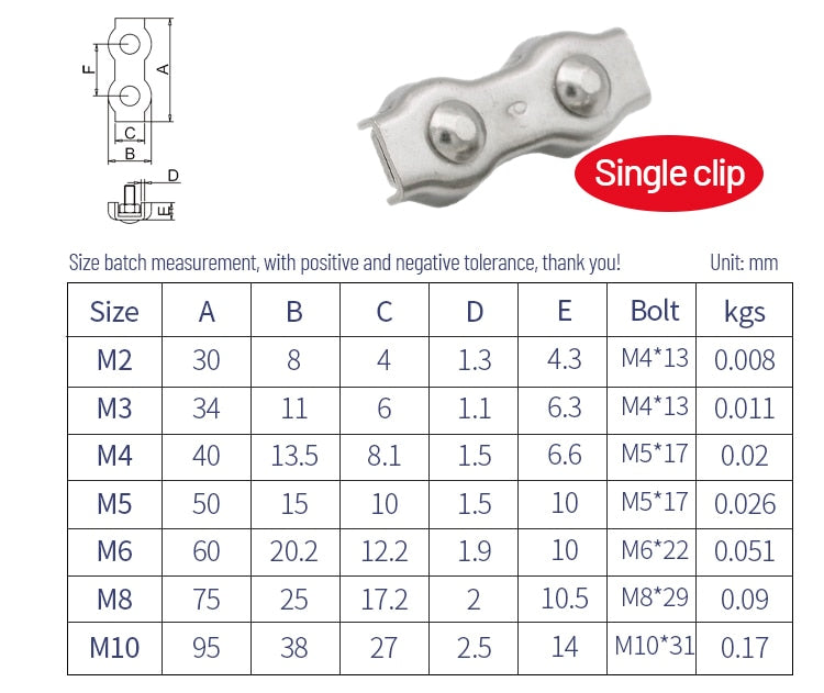 2pcs Clip 304 Stainless Steel Wire Rope double Grip  Cable Clamps Caliper - KiwisLove