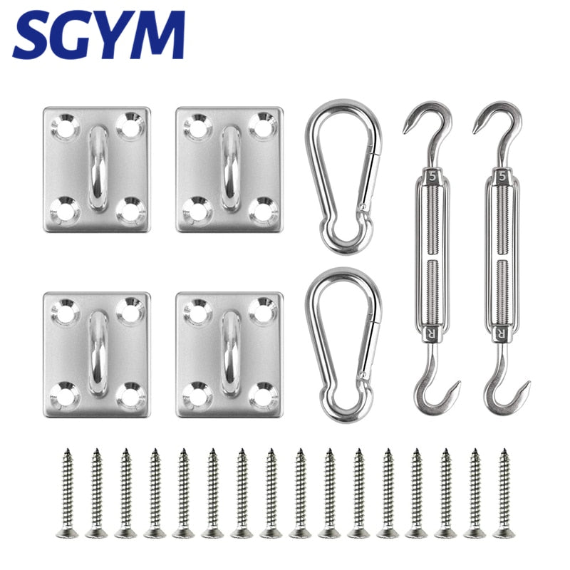 24pcs 304 Stainless Steel Shade Sail set Turnbuckle Pad Eye Carabiner Clip - KiwisLove