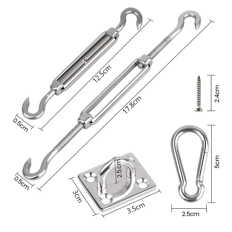 24pcs 304 Stainless Steel Shade Sail set Turnbuckle Pad Eye Carabiner Clip - KiwisLove