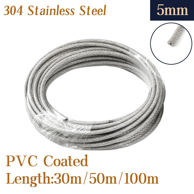 304 Stainless Steel PVC Coated Flexible Wire Rope soft Cable Transparent - KiwisLove