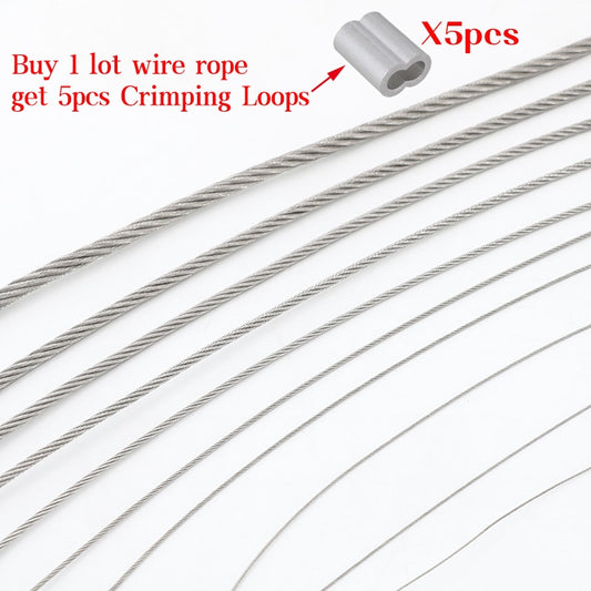 5/10m 304 Stainless Steel Wire Rope Soft Fishing Lifting Cable 7×7/7*19 Clothesline 0.8mm 1mm 1.5mm 2mm 3mm 4mm Aluminum sleeve - KiwisLove