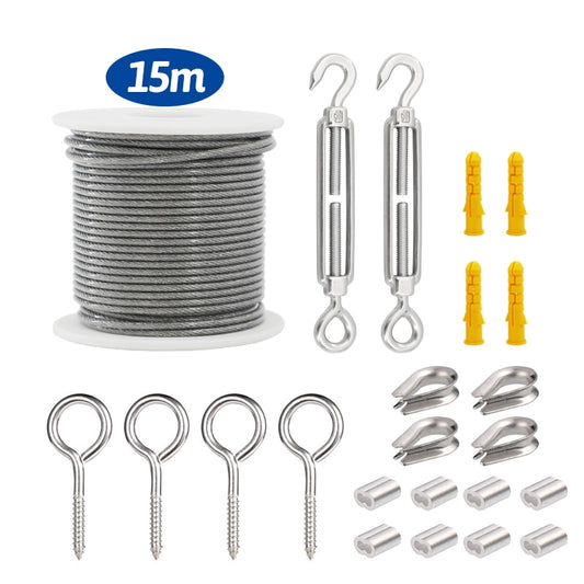 Wire Rope Cable Hooks Hanging Kit Flexible PVC Coated Stainless Steel - KiwisLove